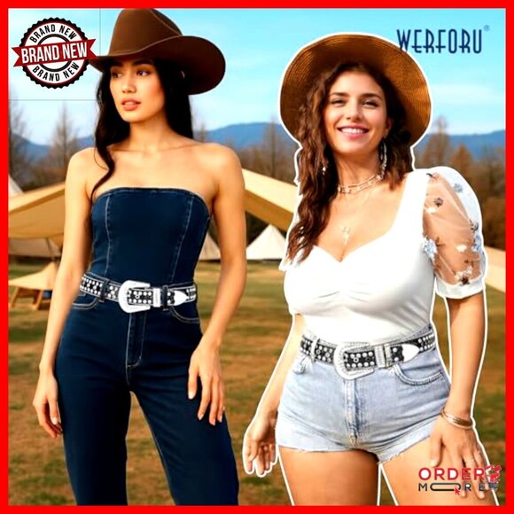 Western Rhinestone Studded Leather Belt Unisex Bling Cowgirl Cowboy main image 6